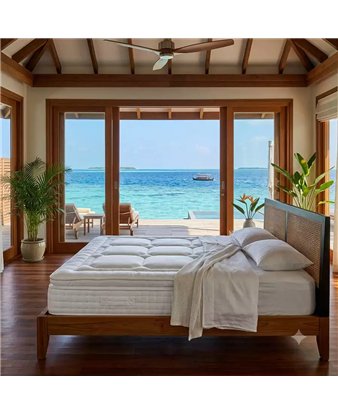 colchon premium dual muelles visco en habitacion tropical